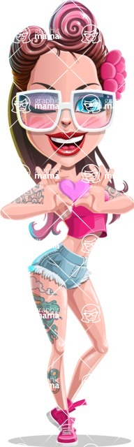 Tattoed Girl Cartoon Vector Character AKA Cindy - Attractive Girl with Heart Cartoon Character